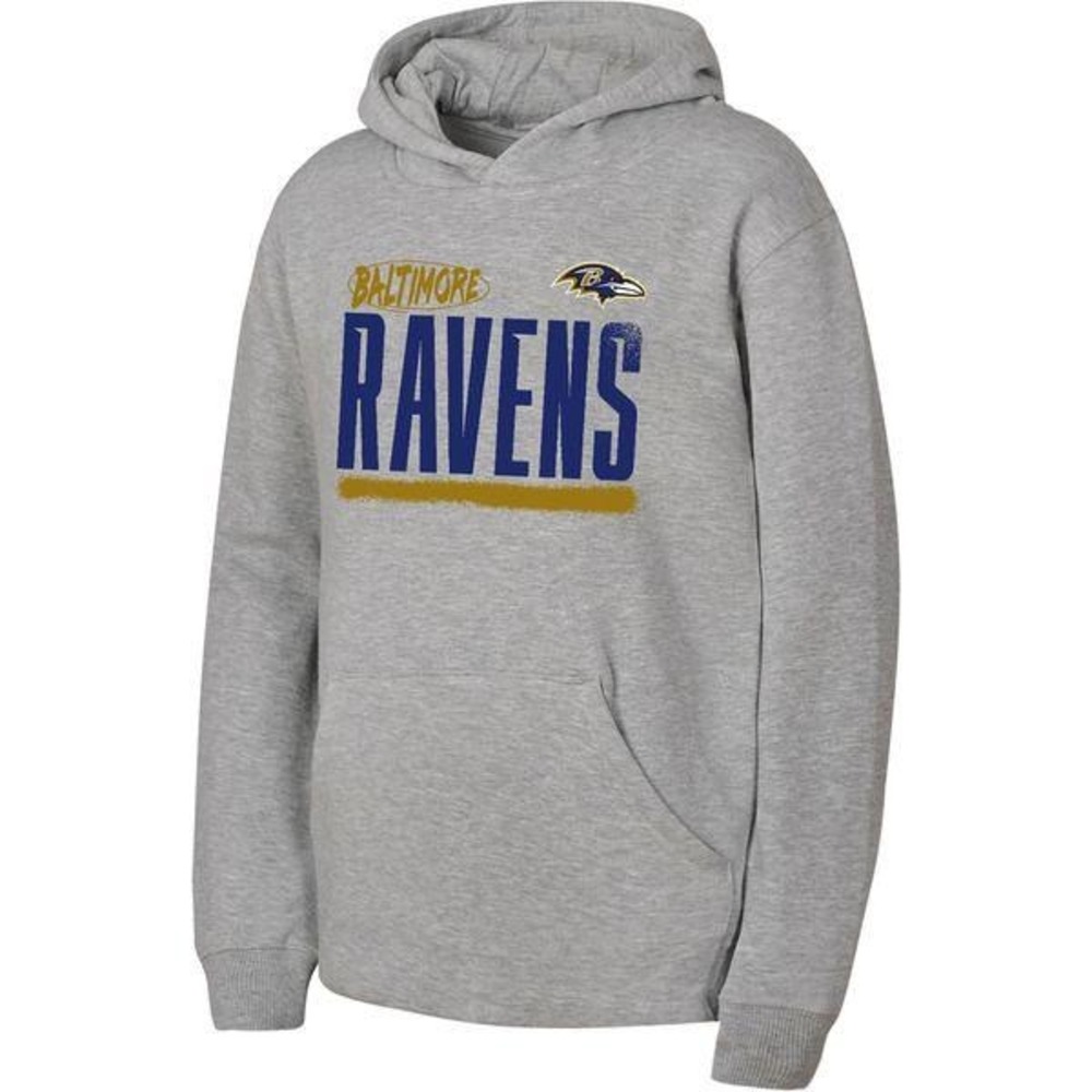 Baltimore Ravens Youth Heather Gray Pullover Hoodie Sweatshirt NFL Size Large